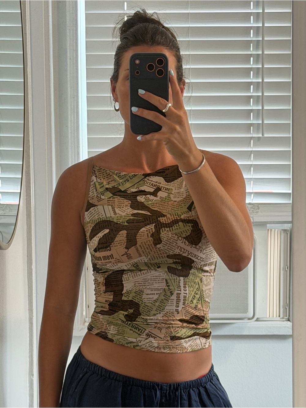 Forever 21 Camo & Newsprint Slim Camisole - Olive, Tan, Brown